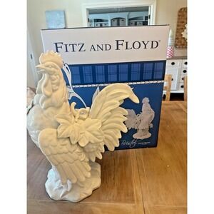 Fitz And Floyd Bristol Rooster Figurine Ceramic White High Gloss Farmhouse Decor